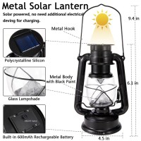 Solar Lantern Outdoor Waterproof Hanging Led Vintage Metal Lanterns Flickering Flame Garden Decorative For Yard Pathway Porch Patio Table 2 Pack