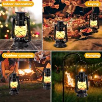 Solar Lantern Outdoor Waterproof Hanging Led Vintage Metal Lanterns Flickering Flame Garden Decorative For Yard Pathway Porch Patio Table 2 Pack