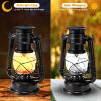 Solar Lantern Outdoor Waterproof Hanging Led Vintage Metal Lanterns Flickering Flame Garden Decorative For Yard Pathway Porch Patio Table 2 Pack