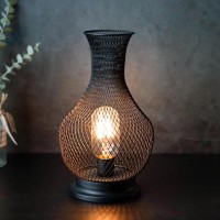 Trirocks Metal Battery Operated Lamp 11'' Tall Vase Shape Mesh Cordless Decorative Lamp With Led Edison Bulb Decorative Lights For Christmas Living Room Corner Tabletop Indoors Outdoors (Black)