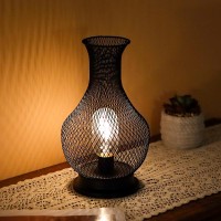 Trirocks Metal Battery Operated Lamp 11'' Tall Vase Shape Mesh Cordless Decorative Lamp With Led Edison Bulb Decorative Lights For Christmas Living Room Corner Tabletop Indoors Outdoors (Black)