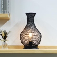 Trirocks Metal Battery Operated Lamp 11'' Tall Vase Shape Mesh Cordless Decorative Lamp With Led Edison Bulb Decorative Lights For Christmas Living Room Corner Tabletop Indoors Outdoors (Black)