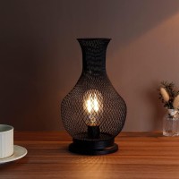 Trirocks Metal Battery Operated Lamp 11'' Tall Vase Shape Mesh Cordless Decorative Lamp With Led Edison Bulb Decorative Lights For Christmas Living Room Corner Tabletop Indoors Outdoors (Black)