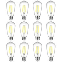 Ascher Vintage Led Edison Bulbs, 6W, Equivalent 60W, Non-Dimmable, Daylight 5000K, 700Lumens, St58 Antique Led Filament Bulbs With 80+ Cri, E26 Medium Base, Clear Glass, Pack Of 12