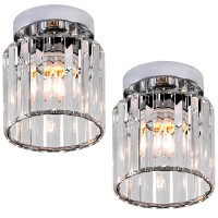 Tislyco 2 Pack Mini Semi Flush Mount Ceiling Light Fixture With Clear Shade, Modern Crystal Ceiling Lamp Indoor Close To Ceiling Light Fixtures For Hallway Entryway Dining Living Room