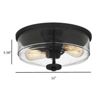 Tawson Noah Modern Farmhouse 2-Light Flush Mount Ceiling Light With Seeded Glass Shade In Black Finish For Hallway, Entryway, Passway, Dining, Bedroom, Garage, Living Room Bulbs Not Included