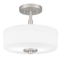 Tawson Abra 2-Light Semi Flush Mount Light With Etched Glass In Drump Shade Brushed Finish For Hallway, Entryway, Passway, Dining Room, Bedroom, Garage, Kitchen Island, Balcony, Bulbs Not Included