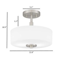 Tawson Abra 2-Light Semi Flush Mount Light With Etched Glass In Drump Shade Brushed Finish For Hallway, Entryway, Passway, Dining Room, Bedroom, Garage, Kitchen Island, Balcony, Bulbs Not Included