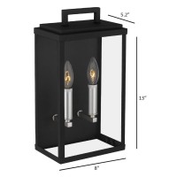 Tawson Eva Outdoor Wall 2-Lights Exterior Wall Lantern Fixtures With Clear Glass Shade, Matte Black Wall Sconce, Weather Resistant For For Entryway, Doorway, Corridor, Balcony And Porch