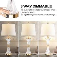 Touch Table Lamps For Bedroom Set Of 2 Modern Living Room 3 Way Dimmable Gold Glass Bedside Nightstand Lamp For End Table With 2 Usb Charging Port,2 Bulbs Included