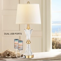 Touch Table Lamps For Bedroom Set Of 2 Modern Living Room 3 Way Dimmable Gold Glass Bedside Nightstand Lamp For End Table With 2 Usb Charging Port,2 Bulbs Included