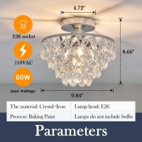 Yyjlx Modern E26 Small Crystal Chandelier Semi Flush Mount Ceiling Light Fixture Silver Ceiling Lamp For Hallway Bedroom Bathroom Closet Bedroom Foyer (Chrome)