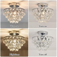 Yyjlx Modern E26 Small Crystal Chandelier Semi Flush Mount Ceiling Light Fixture Silver Ceiling Lamp For Hallway Bedroom Bathroom Closet Bedroom Foyer (Chrome)