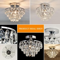 Yyjlx Modern E26 Small Crystal Chandelier Semi Flush Mount Ceiling Light Fixture Silver Ceiling Lamp For Hallway Bedroom Bathroom Closet Bedroom Foyer (Chrome)