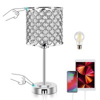 Gyrovu Crystal Table Lamp, Crystal Lamp Touch Control With 2 Usb Ports - 3 Way Dimmable Bedside Lamp With Bulbs, Crystal Nightstand Lamp Modern Light For Bedroom, Living Room, Bulb Included