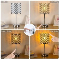 Gyrovu Crystal Table Lamp, Crystal Lamp Touch Control With 2 Usb Ports - 3 Way Dimmable Bedside Lamp With Bulbs, Crystal Nightstand Lamp Modern Light For Bedroom, Living Room, Bulb Included