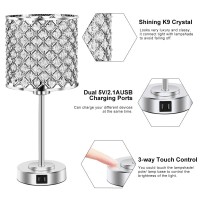 Gyrovu Crystal Table Lamp, Crystal Lamp Touch Control With 2 Usb Ports - 3 Way Dimmable Bedside Lamp With Bulbs, Crystal Nightstand Lamp Modern Light For Bedroom, Living Room, Bulb Included