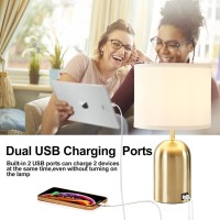 Gyrovu Bedside Lamp With Usb Port, Touch Control Table Lamp For Bedroom 3 Way Dimmable Modern Nightstand Lamp With Fabric Shade Gold Base For Living Room, Dorm, Home Office, Led Bulb Included