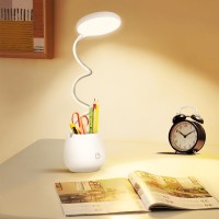 Desk Lamp For College Dorm Room, Small Desk Lamps Rechargeable With Storage Cup/Pen Holder Function, Flexible Gooseneck With Study Lamp, Lamp Desk Light With 3 Color Modes, Eye-Caring Lamp For Bedroom