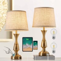 Farmhouse Table Lamps For Living Room Set Of 2, Touch Control 3-Way Dimmable Vintage Bedroom Lamp With 2 Usb Charging Ports, Rustic Retro Bedside Nightstand Desk Lamp For Table Living Room Reading