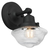 Design House 589127-Blk Schoolhouse Modern Industrial Farmhouse Wall Mount 1-Light Indoor Dimmable Clear Seedy Glass Sconce For Kitchen, Hallway, Bedroom, Foyer In Matte Black