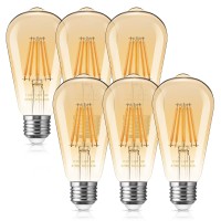 Doresshop Vintage Led Edison Bulbs 60 Watt Equivalent, 6W Antique Led Filament Bulb, St58 Style Edison Light Bulb, 2200K Amber White, E26 Lamp Base, Non Dimmable, Amber Glass, 6Pack