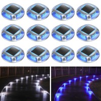 Agptek Solar Driveway Lights Outdoor 12 Pack, Solar Deck Lights 2 Color Modes Dock Lights Waterproof Driveway Markers Step Lights For Sidewalk Stair Garden Pathway Walkway Yard(Blue Light/Cool White)