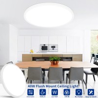 Moonsea 48W Dimmable Led Flush Mount Ceiling Light, 20 Inch Large Modern Round Ceiling Light With Remote Control, 3000K-6500K Selectable, Super Slim Flat Panel Lights For Kitchen Dining Room