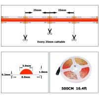 Yunbo 12V Cob Led Strip Light Red 164Ft Bright Dotless Self Adhesive High Density 480Ledsm Flexible Cuttable Indoor Use Ip20 L