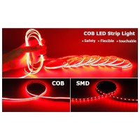 Yunbo 12V Cob Led Strip Light Red 164Ft Bright Dotless Self Adhesive High Density 480Ledsm Flexible Cuttable Indoor Use Ip20 L