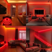 Yunbo 12V Cob Led Strip Light Red 164Ft Bright Dotless Self Adhesive High Density 480Ledsm Flexible Cuttable Indoor Use Ip20 L