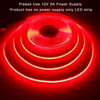 Yunbo 12V Cob Led Strip Light Red 164Ft Bright Dotless Self Adhesive High Density 480Ledsm Flexible Cuttable Indoor Use Ip20 L