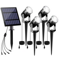 Crepow Solar Spot Lights Outdoor, 4-In-1 Solar Landscape Spotlight Waterproof 9.8Ft Cable, 5W 4000Mah, Auto On/Off Adjustable Solar Wall Lights For Yard, Ground, Garden, Pool, Lawn (Cold White)