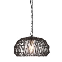 Globe 44759 1-Light Outdoor Plug-In Pendant Light, Black Woven Fabric Shade, Matte Black, Designer Black Fabric Hanging Cord, Kitchen Island, Cafe, Ceiling Light, Bulb Not Included