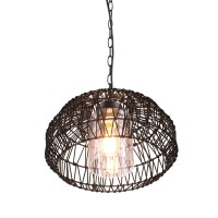 Globe 44759 1-Light Outdoor Plug-In Pendant Light, Black Woven Fabric Shade, Matte Black, Designer Black Fabric Hanging Cord, Kitchen Island, Cafe, Ceiling Light, Bulb Not Included