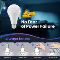 Lhzheng Rechargeable Emergency Led Light Bulb With Hook,Stay Lights Up When Power Failure, 1200Mah 12W 60W Equivalent Led Light Bulbs For Home, Camping, Hiking, 10 Pack