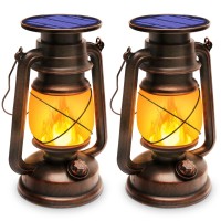 Solar Lantern Outdoor Waterproof,Led Vintage Flickering Flame Solar Lights,Camping Lamps,Solar Powered Hanging Rustic Heavy Duty Lantern Landscape Decor For Patio Garden Yard Deck Pathway,2Pack