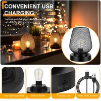 Ubright 2 Pack Battery Operated Lamp Rechargeable Outdoor Table Lamp Metal Cage With 4 Lighting Mode Outdoor Lantern Cordless Lamp Indoor Outdoor Patio Bedroom Living Room (Bulb Included) Black