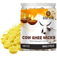 Satvik 150 Pc Pure Cow Ghee Wicks For Puja (Upto 30 Mins) Pooja Home And Mandir. Nitya Pujan Readymade Ghee Diya Jyot Pujan Indian Housewarming Return Gift Items Accessories. Diwali Cotton Wicks