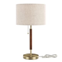 Edishine Mid Century Table Lamp Bedside Lamp With Pull Chain Switch Solid Wood Metal Pole Modern Nightstand Table Lamp For