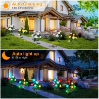 Molaier Solar Lights Outdoor, Solar Garden Lights 7 Color Changing Rose Lights Waterproof Outdoor Lights Solar Powered With Flowers, Garden Decor For Patio Yard Path, (2 Pack, White And Yellow)