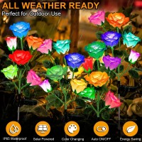 Molaier Solar Lights Outdoor, Solar Garden Lights 7 Color Changing Rose Lights Waterproof Outdoor Lights Solar Powered With Flowers, Garden Decor For Patio Yard Path, (2 Pack, White And Yellow)