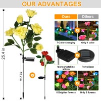 Molaier Solar Lights Outdoor, Solar Garden Lights 7 Color Changing Rose Lights Waterproof Outdoor Lights Solar Powered With Flowers, Garden Decor For Patio Yard Path, (2 Pack, White And Yellow)