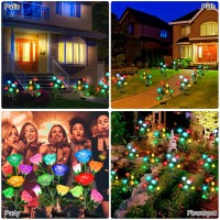 Molaier Solar Lights Outdoor, Solar Garden Lights 7 Color Changing Rose Lights Waterproof Outdoor Lights Solar Powered With Flowers, Garden Decor For Patio Yard Path, (2 Pack, White And Yellow)