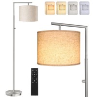 Rottogoon Dimmable Floor Lamp, 4-Color Temperature Modern Standing Lamp With Remote Control & Beige Shade, Tall Pole Floor Lamp For Living Room, Bedroom, Study Room, Office (Led Bulb Included) -Silver