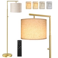 Rottogoon Dimmable Floor Lamp, 4-Color Temperature Modern Standing Lamp With Remote Control & Beige Shade, Tall Pole Floor Lamp For Living Room, Bedroom, Study Room, Office (Led Bulb Included) - Gold