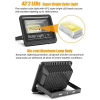 Solar Flood Light Outdoor 1000Lm Dual 6000K Bright White Floodlights Ip65 Waterproof Solar Power Light Auto On/Off Dusk To Dawn With Remote Control For Yard, Garden, Shed, Barn.