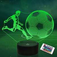 Lightzz Soccer Gifts For Kids, Soccer 3D Illusion Lamp Football Night Light With Remote + Touch 16 Color Flashing Changing + Timer Desk Lamps For Boys Room Decor