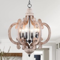 Chords Attic Farmhouse Wood Chandelier Cottage Chic Crown Pendant Light Weathered Wood Chandelier With 6Candle Rustic Chande