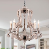 Chords Attic Farmhouse Weathered Wood Chandelier French Country Empire Pendant Lighting Fixture With 5 Candle Lights Adjustabl